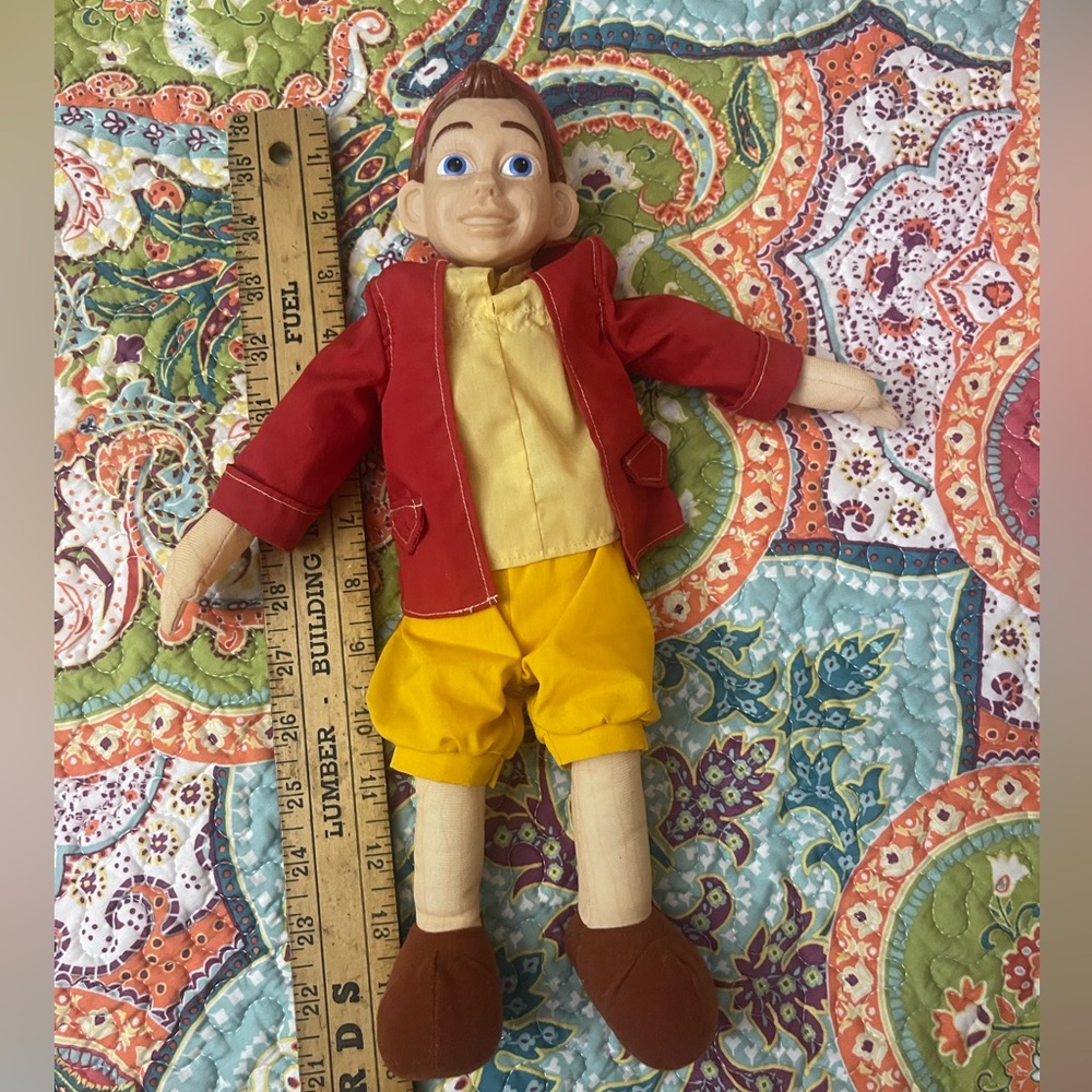 Vintage Pinocchio Plush Doll - Red and Yellow